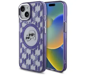 Karl Lagerfeld IML Monogram Karl & Choupette Head fialová / Pouzdro / MagSafe / Apple iPhone 15