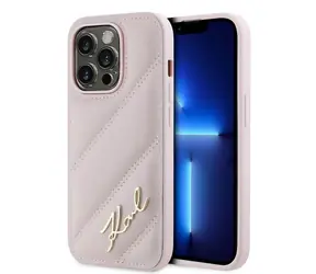Karl Lagerfeld Diagonal Quilted Script růžová / Zadní kryt / Apple iPhone 14 Pro Max / Koženka