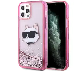 Karl Lagerfeld Choupette Head Glitter růžová / Zadní kryt pro iPhone 12 a 12 Pro / Hardcase
