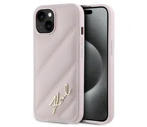 Karl Lagerfeld Diagonal Quilted Script růžová / Zadní kryt / Pro Apple iPhone 13/14/15