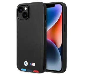 BMW Leather Stamp Tricolor MagSafe černá / Zadní kryt pro iPhone 14 Plus / MagSafe / Kůže