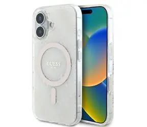 Guess IML 4G Background bílá / Zadní kryt pro iPhone 16 Plus / MagSafe