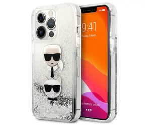 Karl Lagerfeld Liquid Glitter Karl and Choupette Heads stříbrná / Zadní kryt / pro Apple iPhone 13 Pro Max