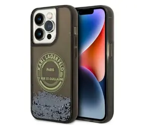 Karl Lagerfeld Liquid Glitter RSG černá / Zadní kryt / iPhone 14 Pro / třpytivý vzor