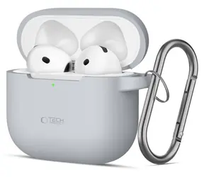 Tech-Protect Silicone Hook Case šedá / Pouzdro pro Apple AirPods 4 / Silikonové / S karabinou
