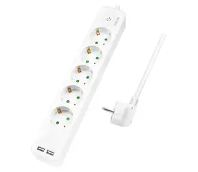 LogiLink Prodlužovací přívod 5 zásuvek bílá / Prodlužovací přívod / 2x USB / 1,5 m / 16 A