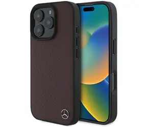 Mercedes MB Wood Imitation Leather červená / Zadní kryt / MagSafe / pro iPhone 16 Pro