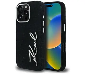 Karl Lagerfeld FW Jeans Signature Logo iPhone 16 Pro černá / Kryt / Riflový vzor / S logem značky