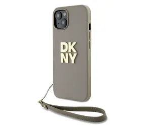 DKNY Stack Logo Wrist Strap Zadní kryt béžová / Zadní kryt / se šňůrkou na zápěstí / pro Apple iPhone 15 Plus
