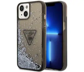 Guess GUHCP14SLFCTPK Liquid Glitter Palm černá / Kryt / iPhone 14 / tvrzený plast