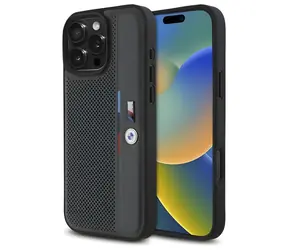 BMW M Perforovaný Tricolor kryt pro Apple iPhone 16 Pro Max tmavě šedá / Pouzdro / Perforovaný design