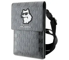 Karl Lagerfeld Saffiano Monogram Wallet Phone Bag Choupette stříbrná / Pouzdro / Kabelka na telefon