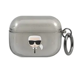 Karl Lagerfeld Glitter Karl Head černá / Pouzdro / Apple AirPods Pro