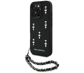 Karl Lagerfeld Saffiano Crystals s řetízkem černá / Zadní kryt / iPhone 16 Pro Max