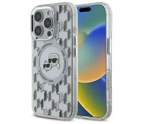 Karl Lagerfeld IML Monogram Karl & Choupette čirá / Zadní kryt / iPhone 16 Pro / MagSafe