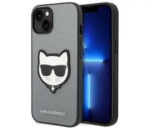 Karl Lagerfeld Saffiano Choupette Head Patch stříbrná / Zadní kryt / pro Apple iPhone 14 Plus