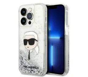 Karl Lagerfeld Glitter Karl's Head stříbrná / Kryt pro Apple iPhone 14 Pro Max / třpytivý design