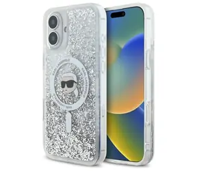 Karl Lagerfeld Liquid Glitter Karl Head MagSafe čirá / Zadní kryt / pro iPhone 16 Plus