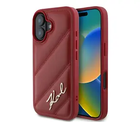 Karl Lagerfeld Diagonal Quilted Script červená / Zadní kryt / Pro Apple iPhone 16