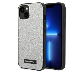 Karl Lagerfeld Glitter Plaque Logo iPhone 14 Plus stříbrná / Zadní kryt / Hardcase