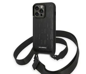 Karl Lagerfeld Monogram Plaque Logo Strap pro iPhone 14 Pro černá / Kryt