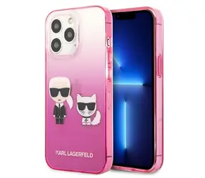 Karl Lagerfeld Ikonik Karl & Choupette Gradient růžová / Zadní kryt / Apple iPhone 13 Pro / TPU
