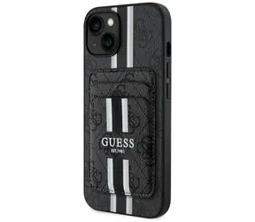 Guess 4G Stripes MagSafe černá / Pouzdro s peněženkou / Apple iPhone 15