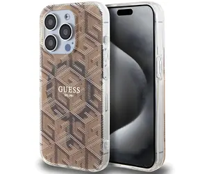Guess IML G Cube MagSafe pro Apple iPhone 15 Pro hnědá / Zadní kryt / MagSafe