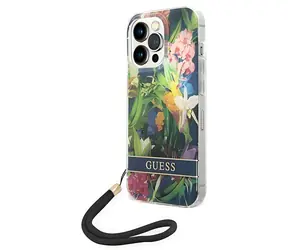Guess GUOHCP14XHFLSB modrá / Kryt s květinovým řemínkem / pro Apple iPhone 14 Pro Max 6.7"