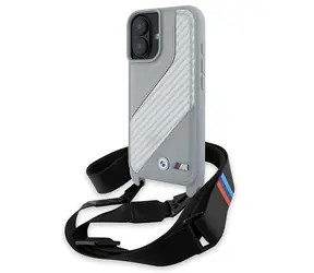 BMW M Edition Carbon Stripe pro Apple iPhone 16 šedá / Zadní kryt / Karbonový vzor / S poutkem