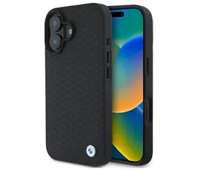 BMW Sign Leather Diamond černá / Zadní kryt / Kožený / Kovové logo / MagSafe / iPhone 16