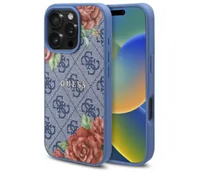 Guess 4G Flowers modrá / Zadní kryt / MagSafe / pro iPhone 16 Pro