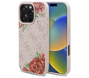Guess GUHMP16XP4ROPEMCP růžová / Zadní kryt pro iPhone 16 Pro Max / MagSafe / 4G Flowers Print