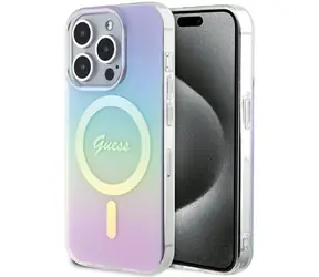 GUESS IML Iridescent MagSafe fialová / Zadní kryt / Apple iPhone 15 Pro Max / Hardcase