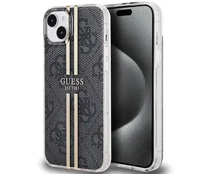 Guess IML 4G Gold Stripe černá / Zadní kryt pro iPhone 15 Plus / IML potisk