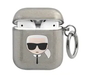 Karl Lagerfeld Glitter Karl's Head černá / Pouzdro / Apple AirPods 1/2