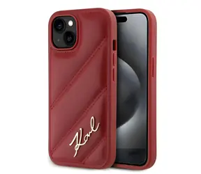 Karl Lagerfeld Diagonal Quilted Script červená / Zadní kryt / Apple iPhone 13/14/15