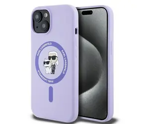 Karl Lagerfeld Silicone Karl & Choupette Heads Ring MagSafe fialová / Zadní kryt / iPhone 15