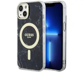 Guess Marble MagSafe Zadní kryt pro iPhone 14 Plus černá / Zadní kryt / MagSafe kompatibilní