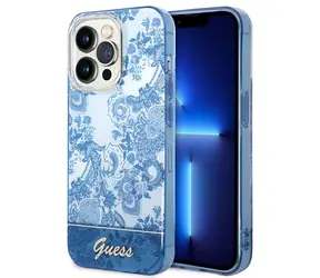 GUESS Porcelain Collection Apple iPhone 14 Pro Max modrá / Pouzdro / Tvrzený kryt
