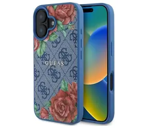 GUESS 4G Flowers Print MagSafe modrá / Zadní kryt / Apple iPhone 16