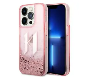 Karl Lagerfeld Liquid Glitter Big KL Logo růžová / Zadní kryt / iPhone 14 Pro