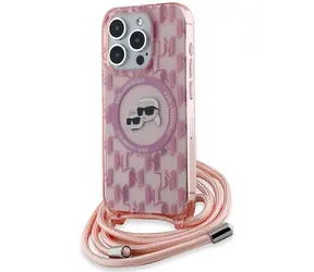 Karl Lagerfeld IML Crossbody Monogram K&CH Heads MagSafe růžová / Zadní kryt / Apple iPhone 15 Pro Max
