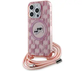 Karl Lagerfeld IML Crossbody Monogram K&CH Heads MagSafe růžová / Zadní kryt / Apple iPhone 15 Pro
