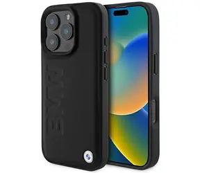 BMW Zadní kryt kožený Hot Stamp MagSafe pro iPhone 16 Pro černá / Kryt / Kůže
