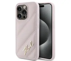 Karl Lagerfeld Diagonal Quilted Script růžová / Zadní kryt / Apple iPhone 15 Pro