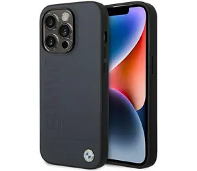 BMW Leather Hot Stamp pro iPhone 14 Pro Max tmavě modrá / Zadní kryt / Kůže / MagSafe