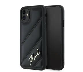 Karl Lagerfeld Diagonal Quilted Script černá / Zadní kryt / Apple iPhone 11 a iPhone XR / Koženka