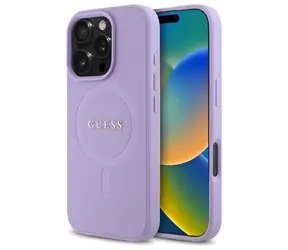 Guess Saffiano MagSafe Zadní kryt pro iPhone 16 Pro fialová / Pouzdro / Saffiano / MagSafe