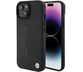 BMW Zadní kryt kožený Hot Stamp MagSafe pro iPhone 15 Plus černá / Zadní kryt / MagSafe / Kožený povrch